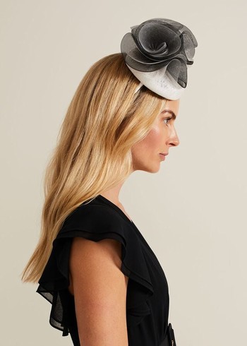 Phase Eight Ruffle Pillbox Fascinator Hats Black/White Canada | FOJYZV-467